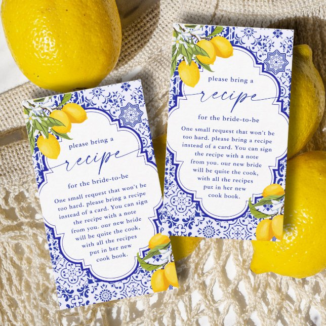 Blue Main Squeeze Bridal Shower Recipe Request Enclosure Card (Creator Uploaded)