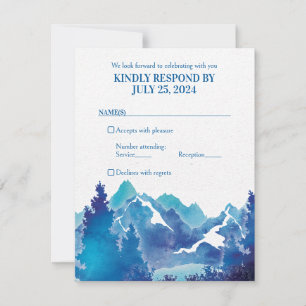 Blue Majestic Mountain Watercolor Bar Mitzvah RSVP Invitation