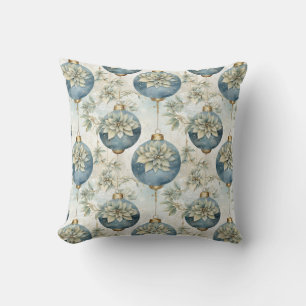 Blue Majesty: Elegant Blue Gold Christmas Splendor Cushion