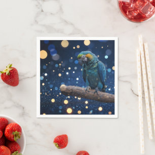 Blue Majesty: The Blue Macaw On Dreamy Blue Bokeh, Napkin
