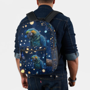 Blue Majesty: The Blue Macaw On Dreamy Blue Bokeh, Printed Backpack