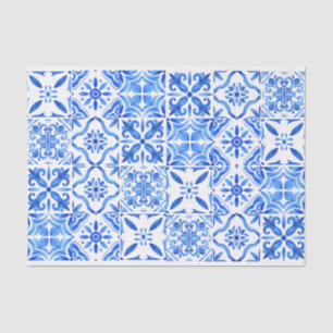 Blue Majolica Greek French blue tiles pattern Tissue Paper