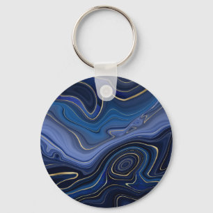 Blue Malachite Golden Accents Luxury Chic Gemstone Key Ring