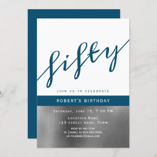 Blue Male 50th Birthday Invitation