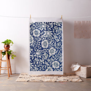 Blue Mallow, blue and white floral pattern Fabric