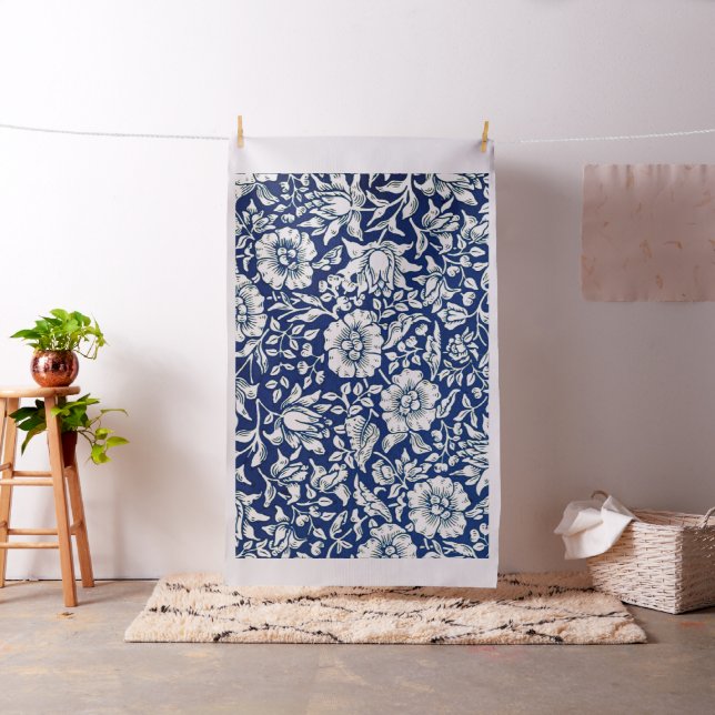 Blue Mallow, blue and white floral pattern Fabric (In Situ)