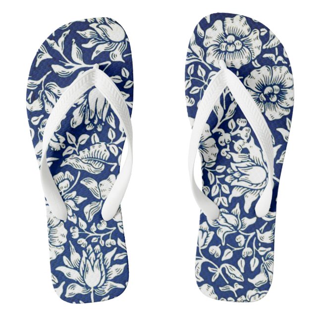 Blue Mallow, Navy and White Floral Pattern, Thongs (Footbed)