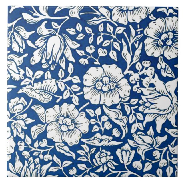 Blue Mallow, vintage pattern, Ceramic Tile (Front)
