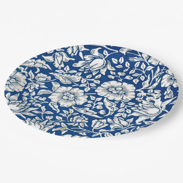 Blue Mallow vintage pattern Mug Paper Plate (Angled)