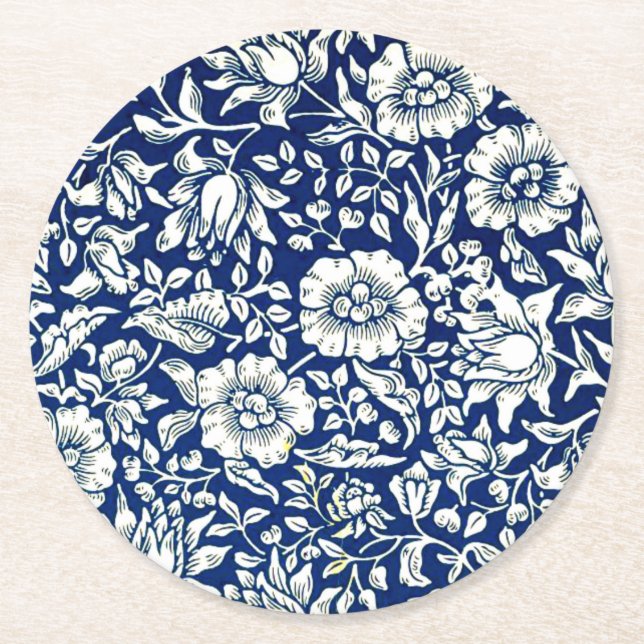 Blue Mallow vintage pattern Round Paper Coaster (Front)
