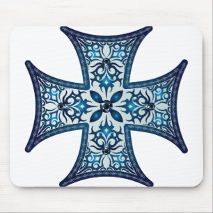 Blue Maltese Cross Mouse Pad
