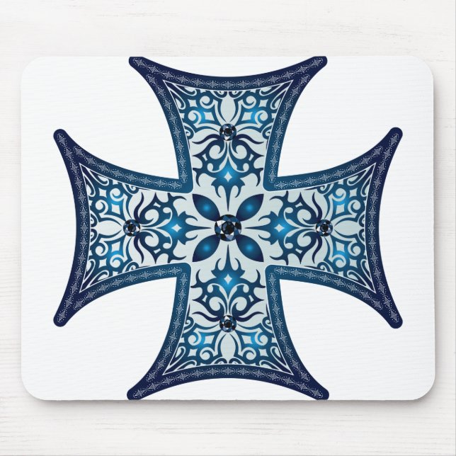 Blue Maltese Cross Mouse Pad (Front)