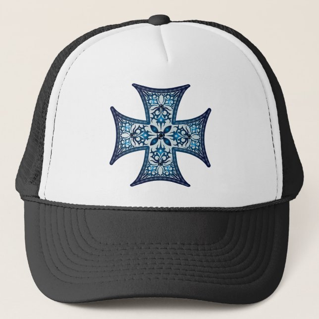 Blue Maltese Cross Trucker Hat (Front)