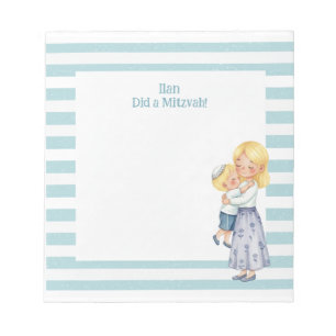Blue Mama & Son Hug Personalised Mitzvah Notepad