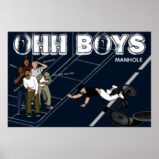blue Man on Bike Hits Manhole OHH BOYS Poster