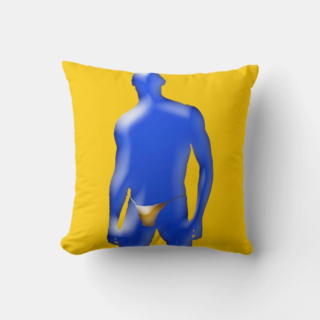 Blue Man Orange Underwear Pillow (Front)