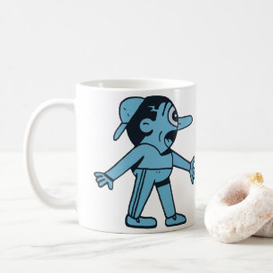 Blue Man Walks Dog. Coffee Mug