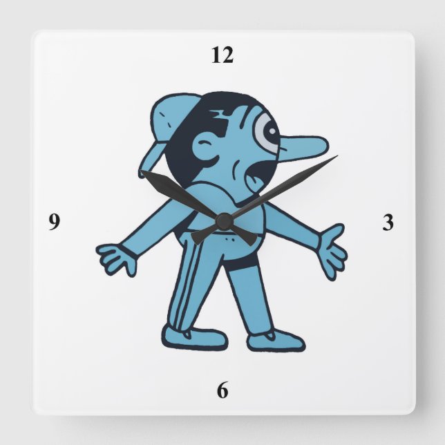 Blue Man Walks Dog. Square Wall Clock (Front)