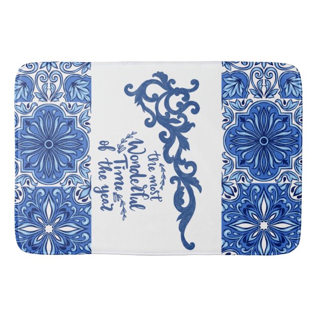 Blue Mandala Bath Mat  (Front)