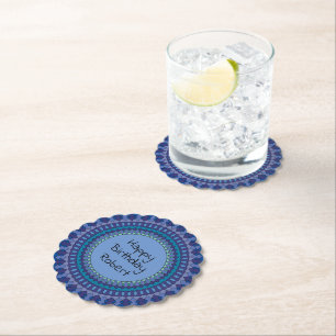 Blue Mandala Birthday Party Add Name Paper Coaster