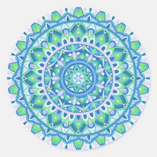 Blue Mandala Boho Spiritual Geometric Aesthetic Classic Round Sticker