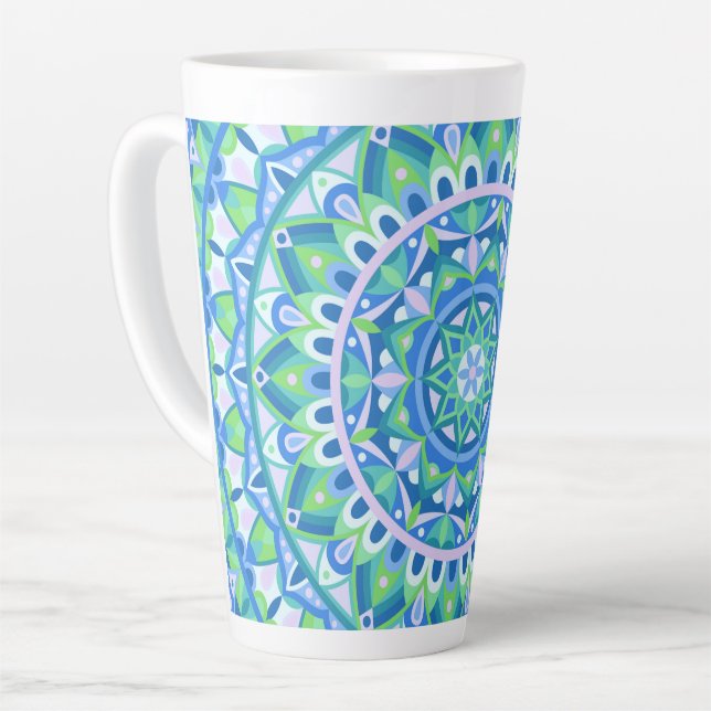 Blue Mandala Boho Spiritual Geometric Pattern Cosy Latte Mug (Left Angle)