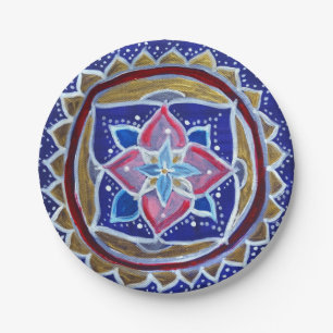 Blue Mandala Custom Paper Plates 7 in