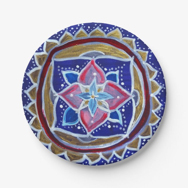 Blue Mandala Custom Paper Plates 7 in (Front)