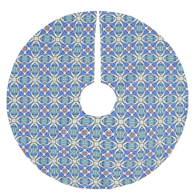Blue mandala hearts pattern Thunder_Cove Brushed Polyester Tree Skirt (Front)