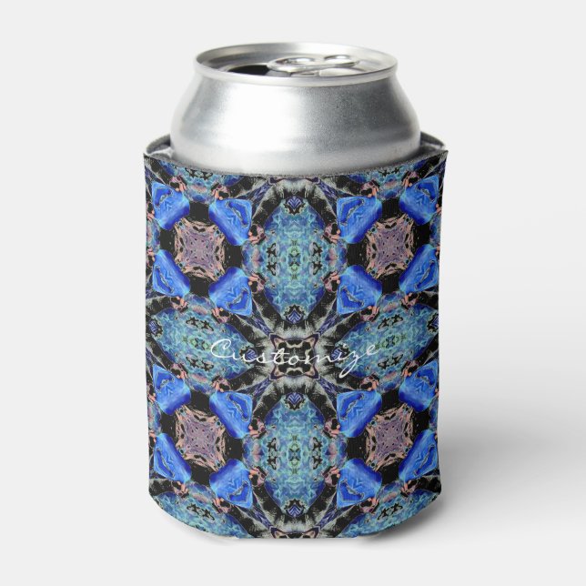 Blue mandala hearts pattern Thunder_Cove Can Cooler (Can Front)