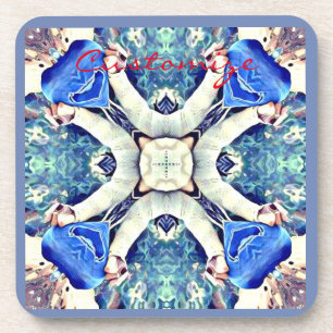 Blue mandala hearts pattern Thunder_Cove Coaster