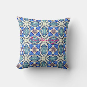 Blue mandala hearts pattern Thunder_Cove Cushion