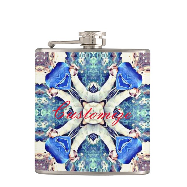 Blue mandala hearts pattern Thunder_Cove Hip Flask (Front)
