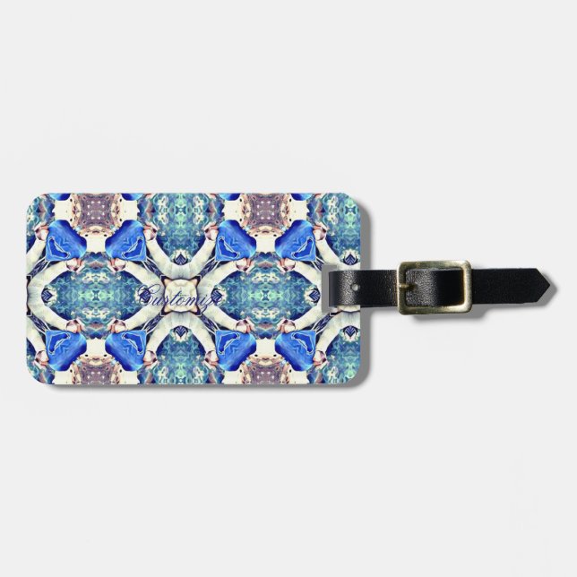 Blue mandala hearts pattern Thunder_Cove Luggage Tag (Front Horizontal)