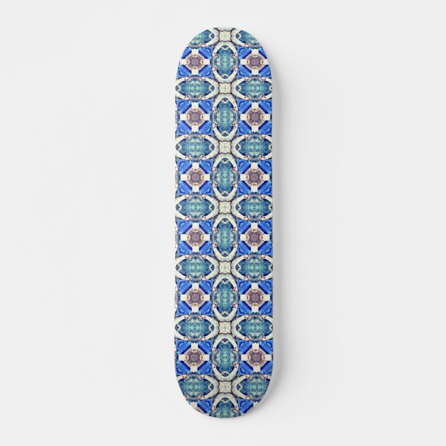 Blue mandala hearts pattern Thunder_Cove Skateboard (Front)
