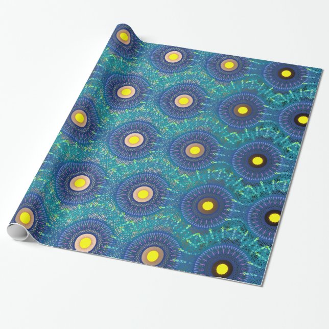 Blue Mandala-Like Abstract Wrapping Paper (Unrolled)