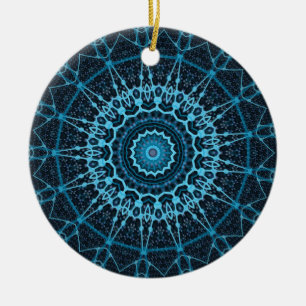 Blue Mandala Net Retro Hippie Trippy Boho Chic Ceramic Ornament