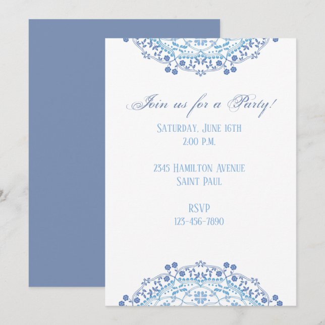 Blue Mandala on White Invitation (Front/Back)