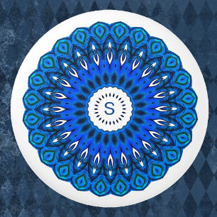 Blue Mandala on White with Initial Drawer Knob