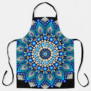 Blue Mandala Pattern Apron Boho Floral Decorative