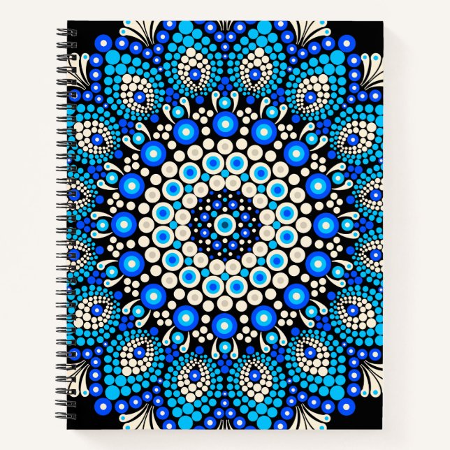 Blue Mandala Pattern Apron Boho Floral Decorative  Notebook (Front)