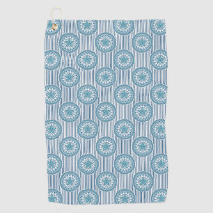 Blue mandala pattern on striped background golf towel