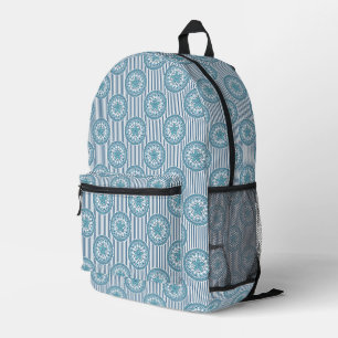 Blue mandala pattern on striped background printed backpack