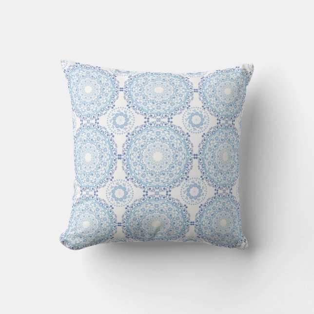 Blue Mandala Pattern Throw Pillow (Front)