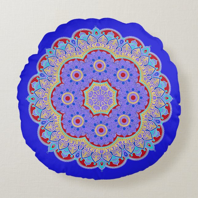 Blue Mandala  Round Pillow (Front)