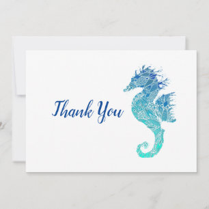Blue Mandala Seahorse Thank You Card