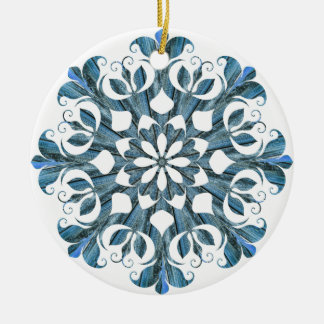 Blue Mandala Snowflake  Ceramic Ornament