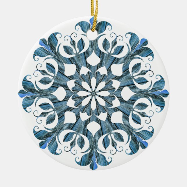 Blue Mandala Snowflake  Ceramic Ornament (Front)