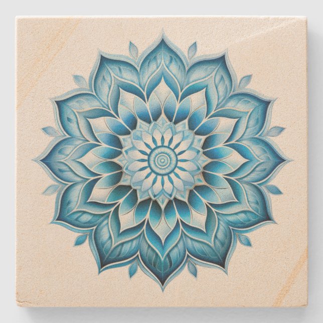 Blue Mandala  Stone Coaster (Front)