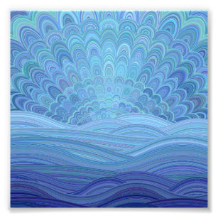 Blue Mandala Sunset at the Ocean Photo Print